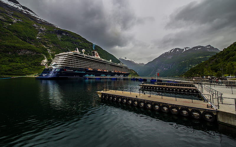 fjord, mountain landscape, cruise ship, Mein Schiff 3, TUI, luxury ship, Norway, HD wallpaper