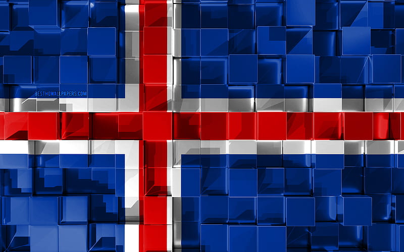 Flag of Iceland, 3d flag, 3d cubes texture, Flags of European countries, Iceland 3d flag, 3d art, Iceland, Europe, 3d texture, HD wallpaper
