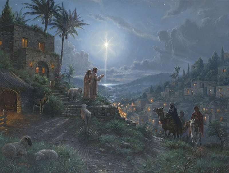 Light of the world by Abraham Hunter, jesus christ, born, baby, mage, star, art, christmas, craciun, abraham hunter, painting, pictura, HD wallpaper