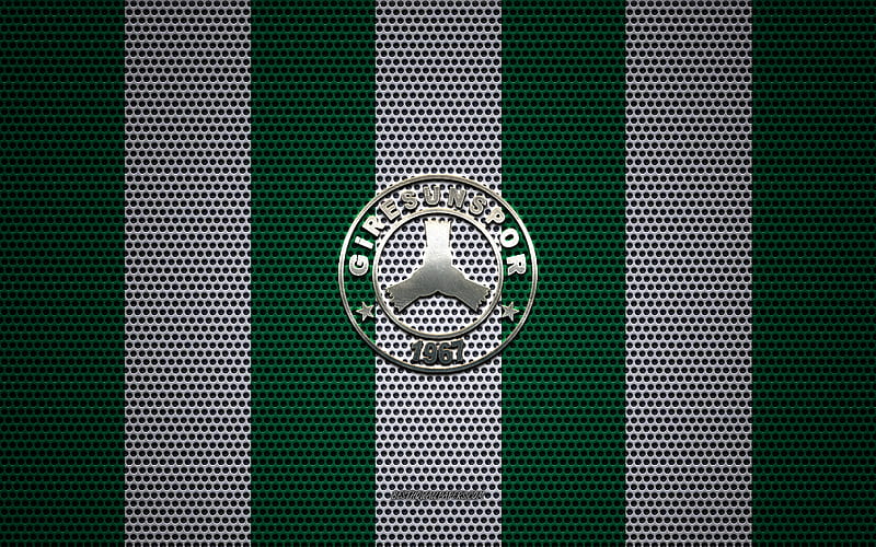 Giresunspor logo, Turkish football club, metal emblem, green white metal mesh background, TFF 1 Lig, Giresunspor, TFF First League, Giresun, Turkey, football, HD wallpaper