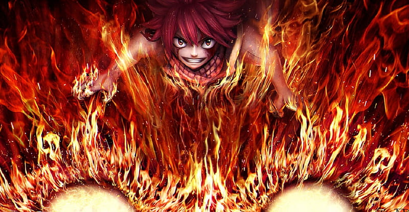 Download Fiery Natsu Dragneel Unleashing His Dragon Force Power Wallpaper