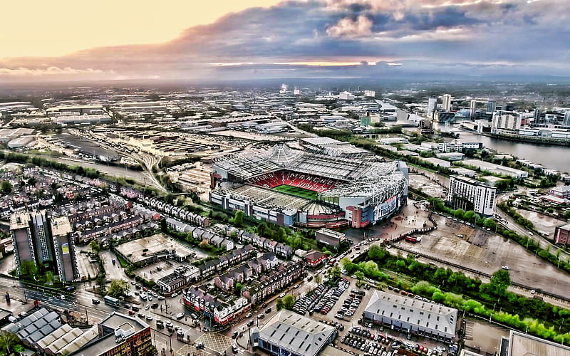 Old Trafford, panorama, aerial view, R, Manchester United Stadium, football stadium, Manchester United FC, english stadiums, Red Devils Stadium, HD wallpaper