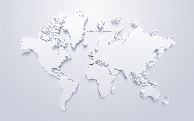 3d white world map, stylish art, white background, 3d artwork, world map, 3d  continents, HD wallpaper | Peakpx
