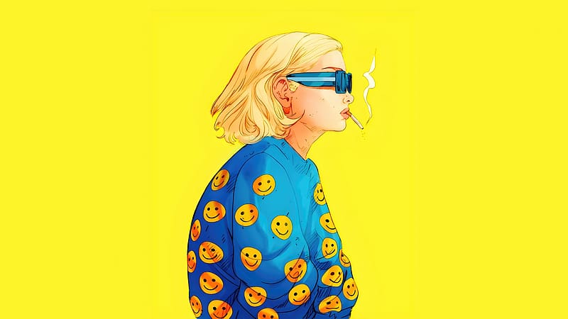 Smiley Hoodie Girl Sunglasses, hoodie, girls, yellow, artist, artwork, digital-art, artstation, HD wallpaper