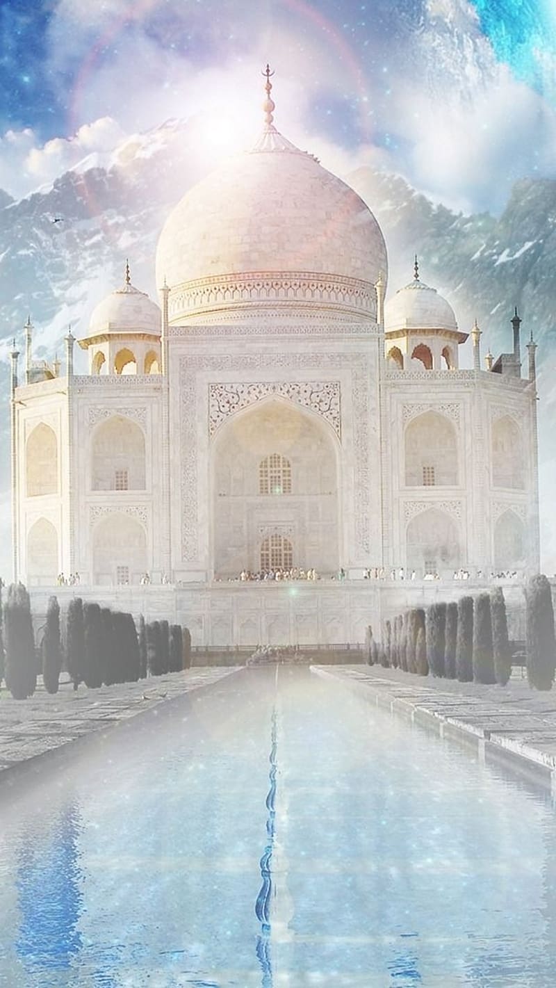 Taj Mahal, Mountains Background, ivory white marble, monument, mausoleum, HD phone wallpaper