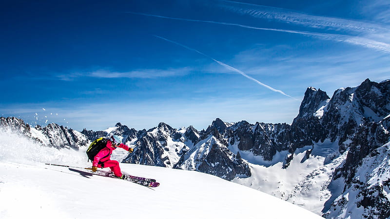 Skiing winter sport, mountains, HD wallpaper
