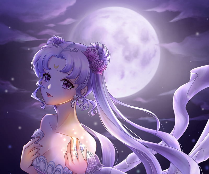 Princess Serenity, purple, serenity, anime, sailor moon, luan, pink, princess, manga, fantasy, night, HD wallpaper