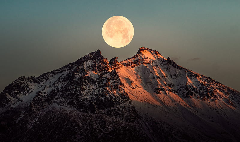 Earth, Moon, Iceland , Moonrise , Mountain, HD wallpaper