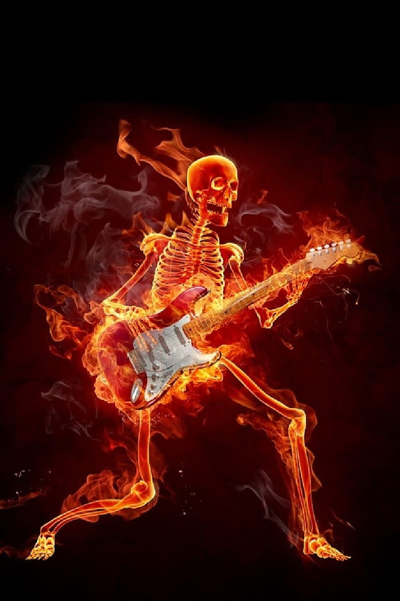Flame Guitarist, fire, flameguitarist, guitar, musician, poster, HD phone wallpaper