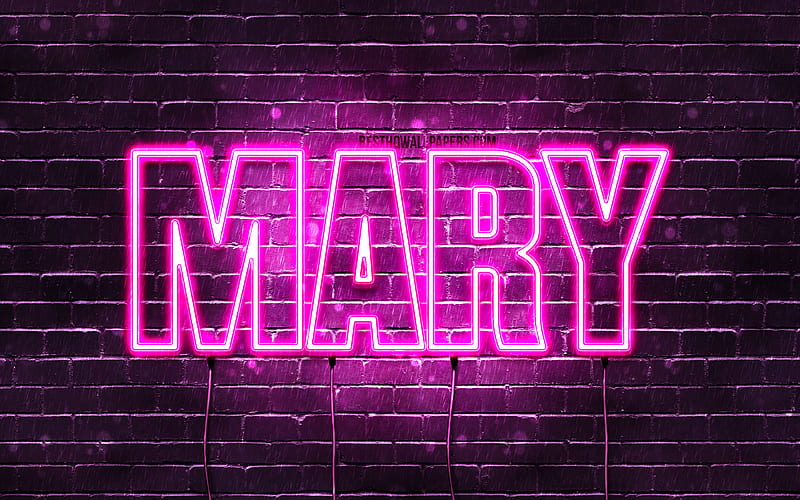 Mary with names, female names, Mary name, purple neon lights, horizontal text, with Mary name, HD wallpaper