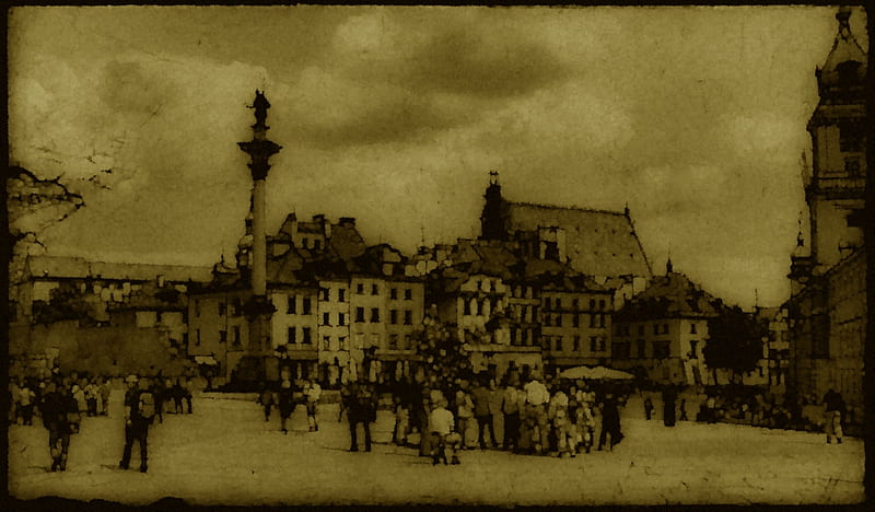 Castle Square, Warsaw, PL, postcards, vintage, old times, Warsaw, Poland, squares, HD wallpaper