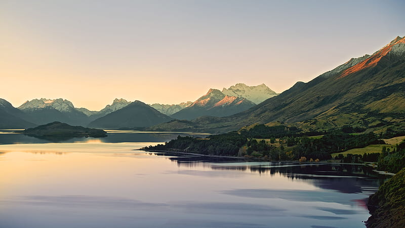 Lake Wakatipu and mountains, Mountains, Trees, NZ, Green, Wakatipu, Lake, New Zealand, HD wallpaper