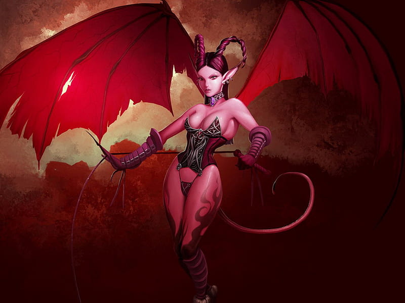 Mistress Succubus, succubus, whip, fantasy, female, wings, abstract, artwork, horns, HD wallpaper