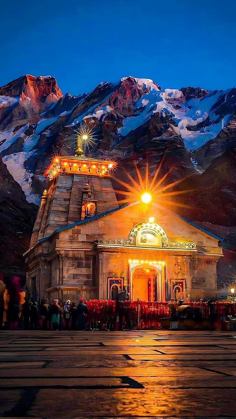 Kedarnath Mandir Ke, yellow light, lord, god, HD phone wallpaper