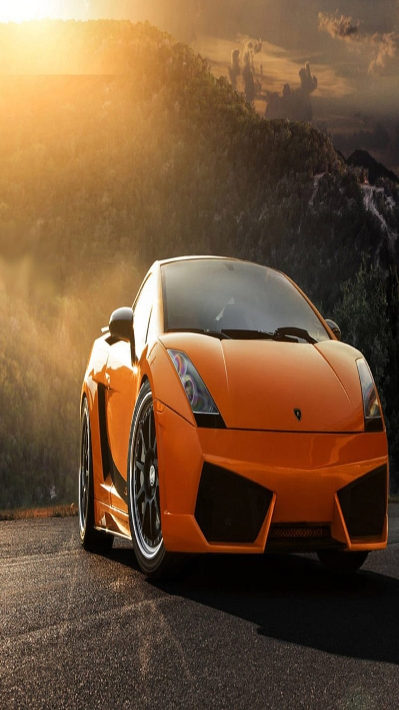 Lamborghini, comfort, cool, ease, evening, nice, orange, road, sunset, way, HD phone wallpaper