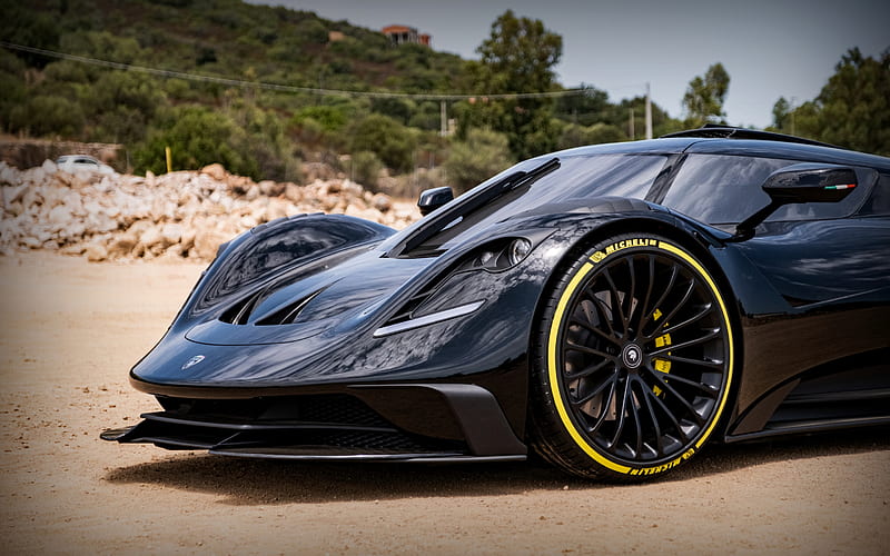 2021, ARES Design S1 Project, front view, exterior, black supercar, new black S1 Project, ARES Design, HD wallpaper