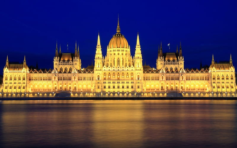Hungarian Parliament Building, building, amazing, river, night, HD wallpaper