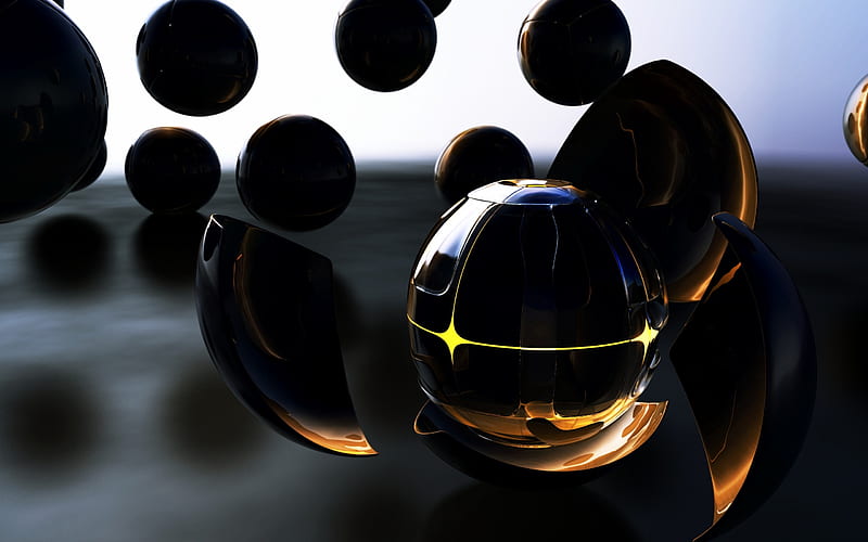 balls shaped dark glass-Design, HD wallpaper
