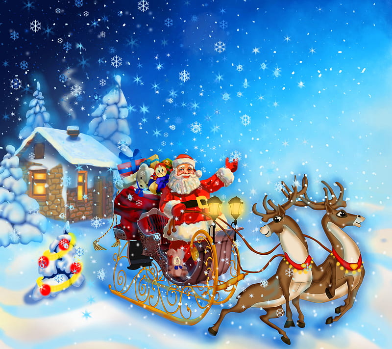 Santa Sledge, abstract vector, background christmas, winter, HD wallpaper