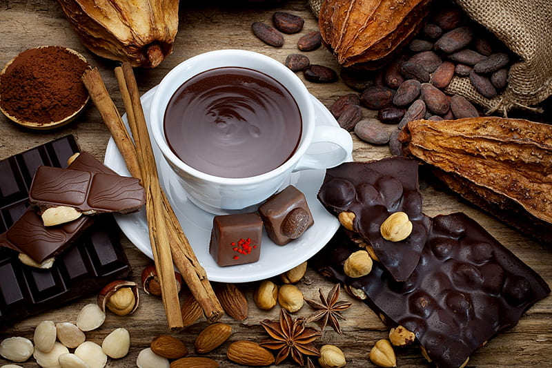 Hot Chocolate Sweets Candy And Nuts, Candy, Nuts, Sweets, Chocolate, HD wallpaper