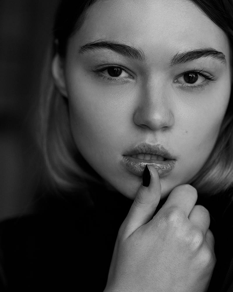 face, women, model, portrait, monochrome, finger on lips, Aleksey Trifonov, HD phone wallpaper