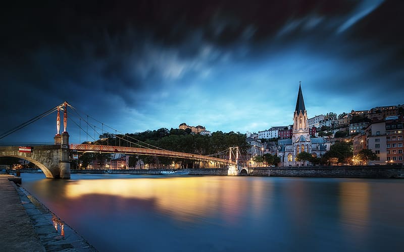 Cities, France, Bridge, , Lyon, HD wallpaper