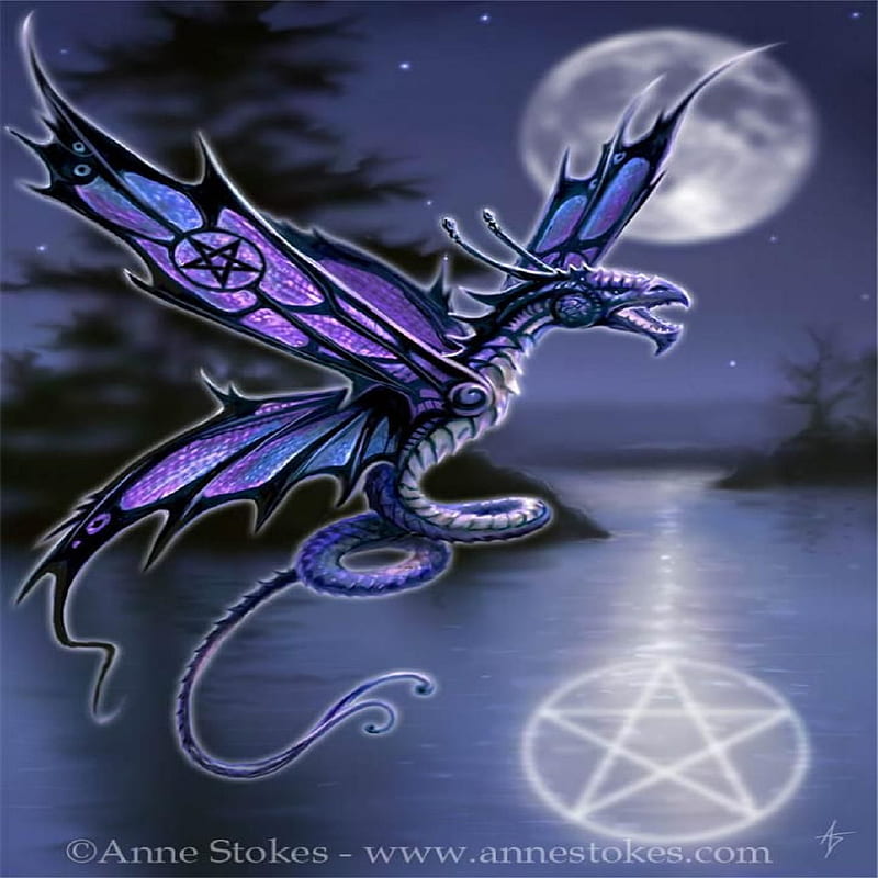 pagan dragon, blue, wiccan, pentacle, star, yule, HD phone wallpaper