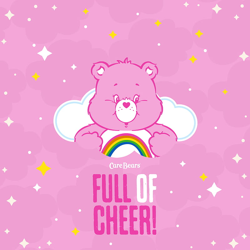 Full of Cheer, Care, Full, bright, care bears, cartoon, cheery, clouds, cute, fun, happy, pink, quotes, rainbow, retro, sayings, sparkles, vintage, HD phone wallpaper