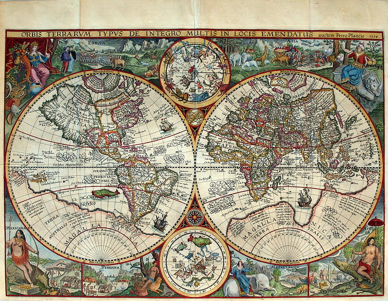 Petrus Plancius Worldmap, world, ancient, worldmap, dranouter, dutch ...