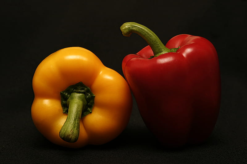 two red and orange bell peppers, HD wallpaper