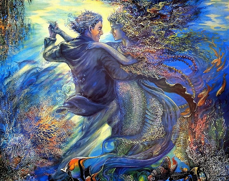 ★Mermaid Lover★, pretty, attractions in dreams, bonito, lovers, fantasy, paintings, dances, enchanted, underwater, wings, fishes, lovely, colors, love four seasons, creative pre-made, weird things people wear, mermaids, HD wallpaper