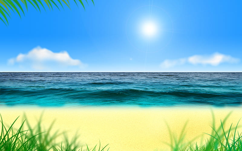 Beach sun, water, summer, sunny, sea, vector, HD wallpaper