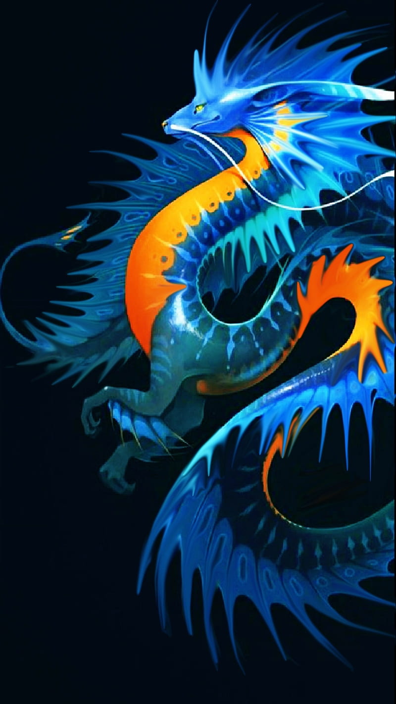 Flying Dragon, beast, blue, breathing, fairytale, fantasy, fire, mystical, tail, HD phone wallpaper