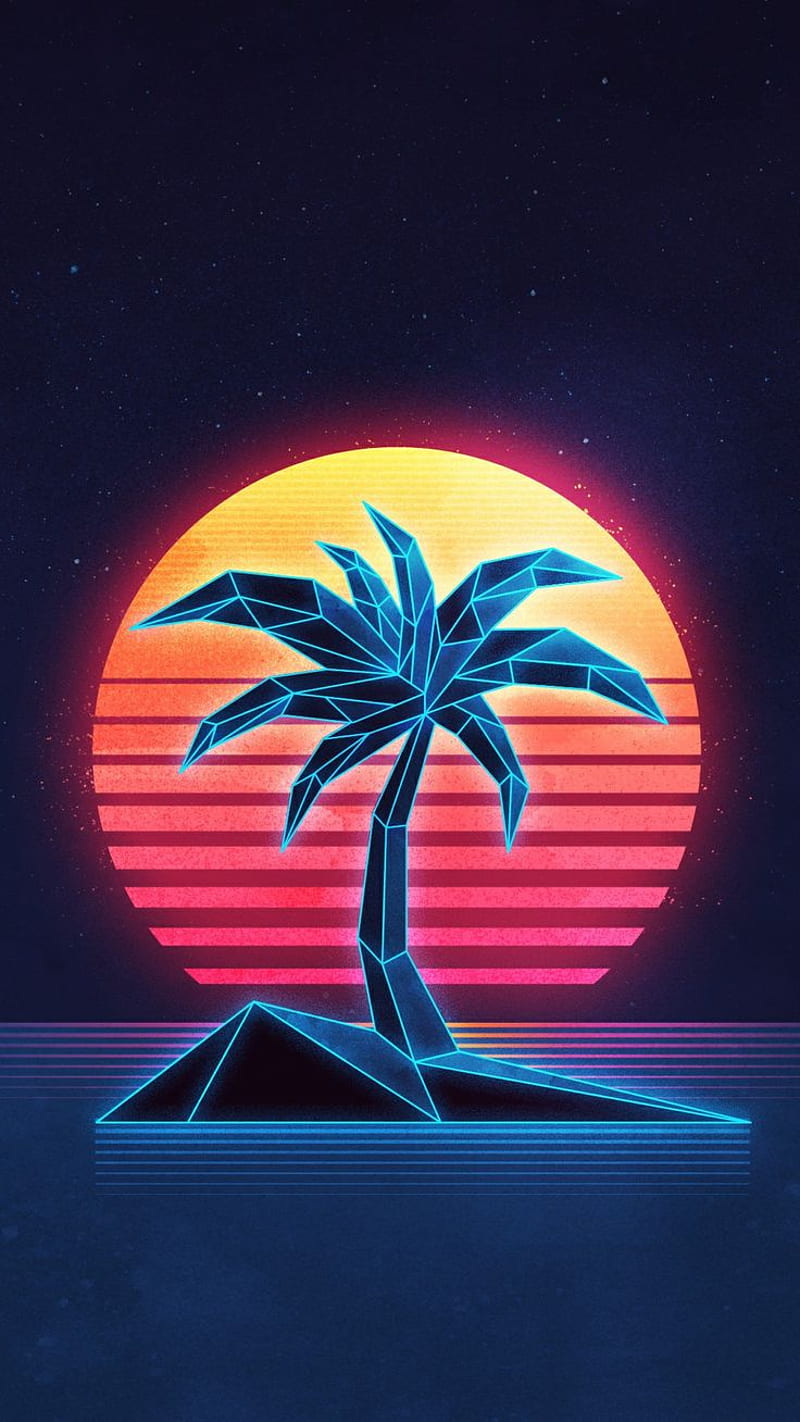 Sunset Synthwave Retrowave Palm Tree Mountain 4K Wallpaper iPhone HD Phone  #7051k