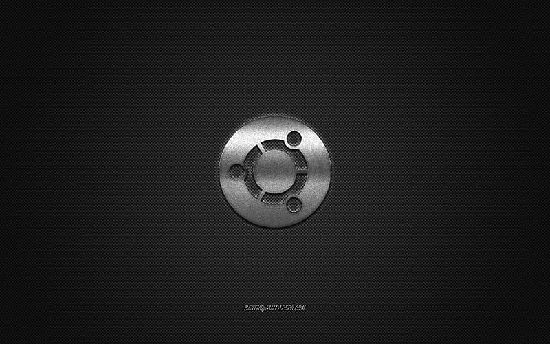 Ubuntu logo, silver shiny logo, Ubuntu metal emblem, for Ubuntu, gray carbon fiber texture, Ubuntu, Linux, brands, creative art, HD wallpaper