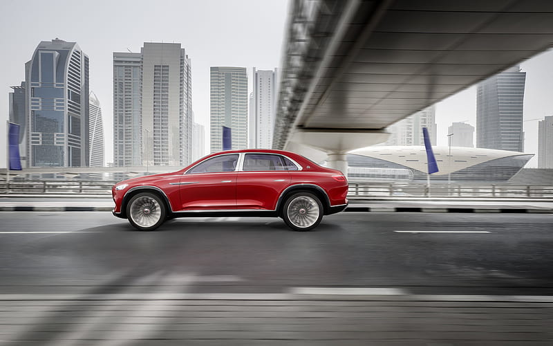 Vision Mercedes-Maybach Ultimate Luxury, 2018 , luxury red SUV, electric car, exterior, side view, electric SUV, road, blur, Mercedes-Benz, HD wallpaper