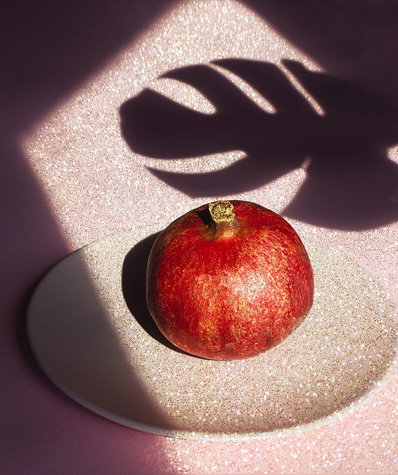 pomegranate, fruit, plate, shadow, HD phone wallpaper