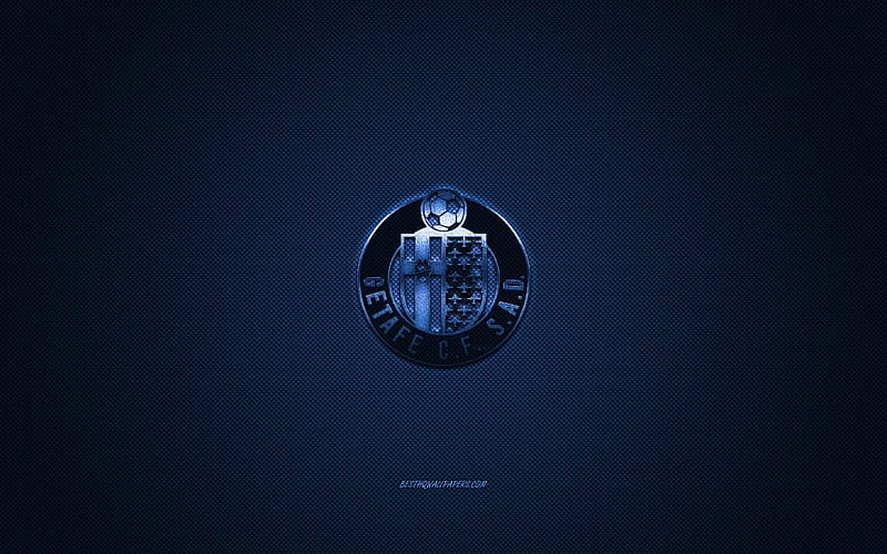 Getafe CF, Spanish football club, La Liga, blue logo, blue carbon fiber background, football, Getafe, Spain, Getafe CF logo, HD wallpaper