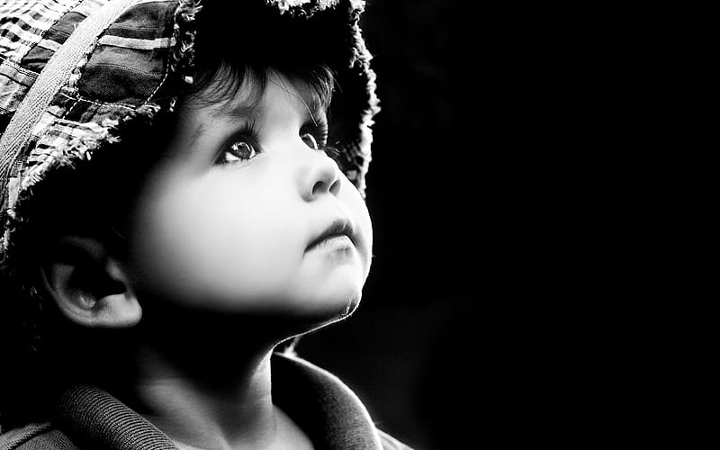Expecting...!!! , little, eye, black and white, cute, hope, graphy, boy, expression, face, HD wallpaper