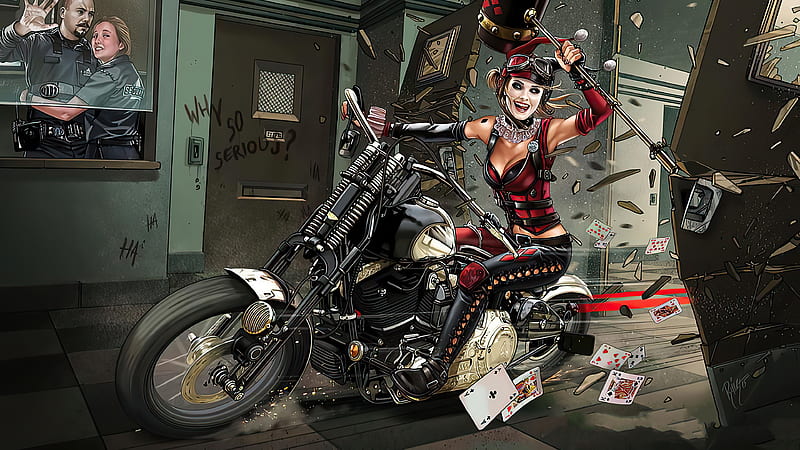 Harley Quinn in Motorcycle, HD wallpaper