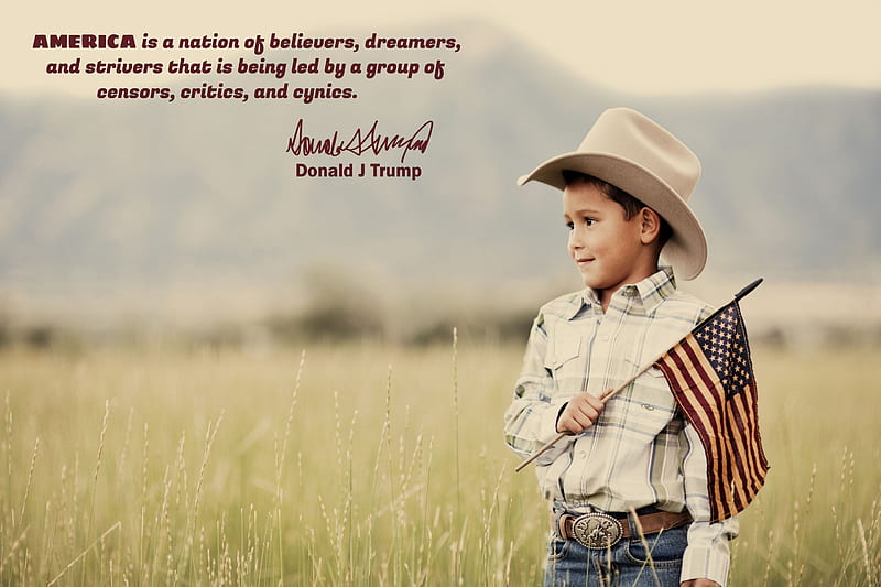 A Perfect Description, field, flag, President, quote, America, cowboy, Trump, HD wallpaper