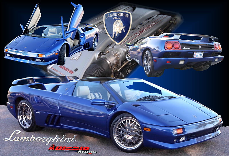 Blue Diablo Collage, sports car, lamborghini, diablo, collage, blue, HD wallpaper