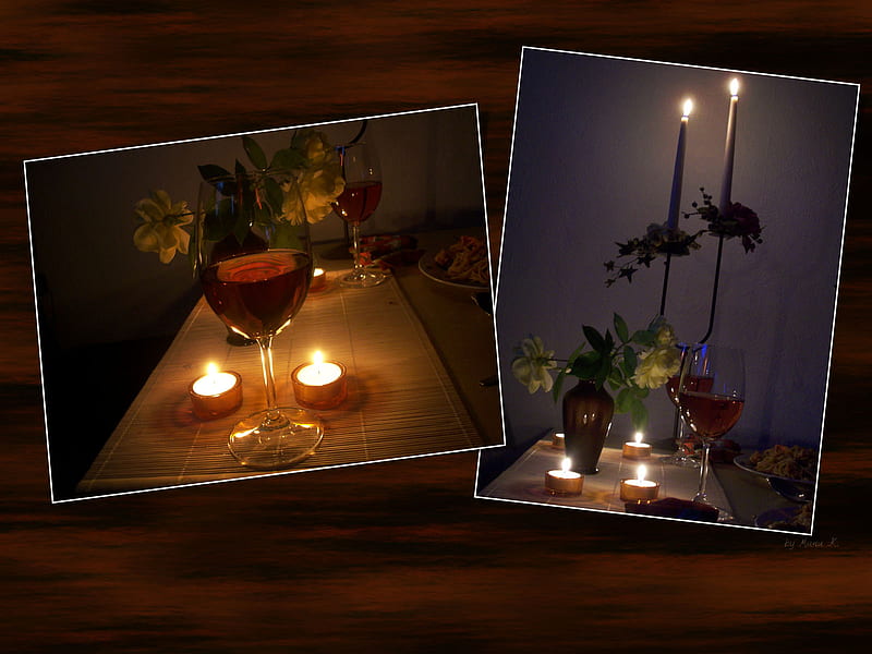candlelight dinner, candle, flowers, romantic, wine, HD wallpaper