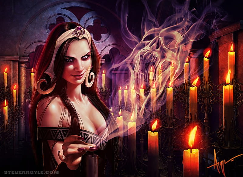 Snuff Out, witch, magic, smoke, skull, candles, HD wallpaper