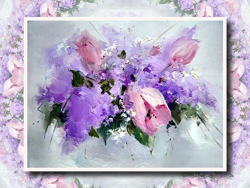 Púrpura y rosa - flores f1c, arte, romance, lilas, obra de arte, floral,  amor, Fondo de pantalla HD | Peakpx