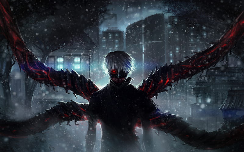 Ken Kaneki Tokyo Ghoul, art, drawing, Japanese manga, protagonist, night, HD wallpaper