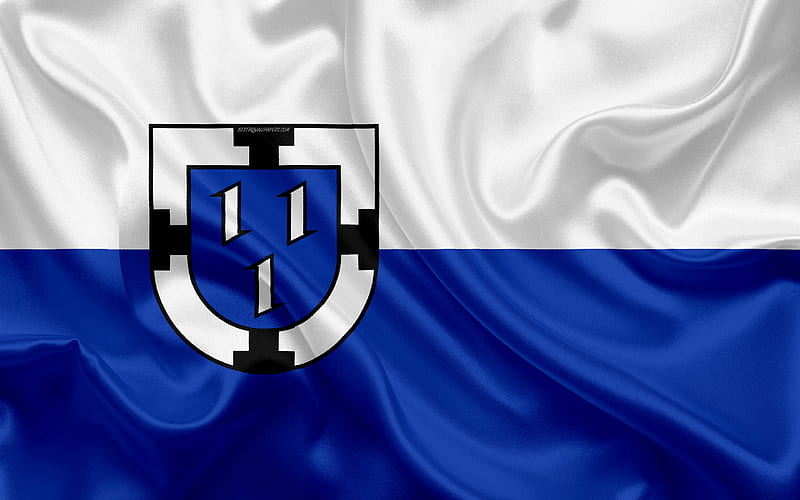 Flag of Bottrop silk texture, white blue silk flag, coat of arms, German city, Bottrop, North Rhine-Westphalia, Germany, symbols, HD wallpaper