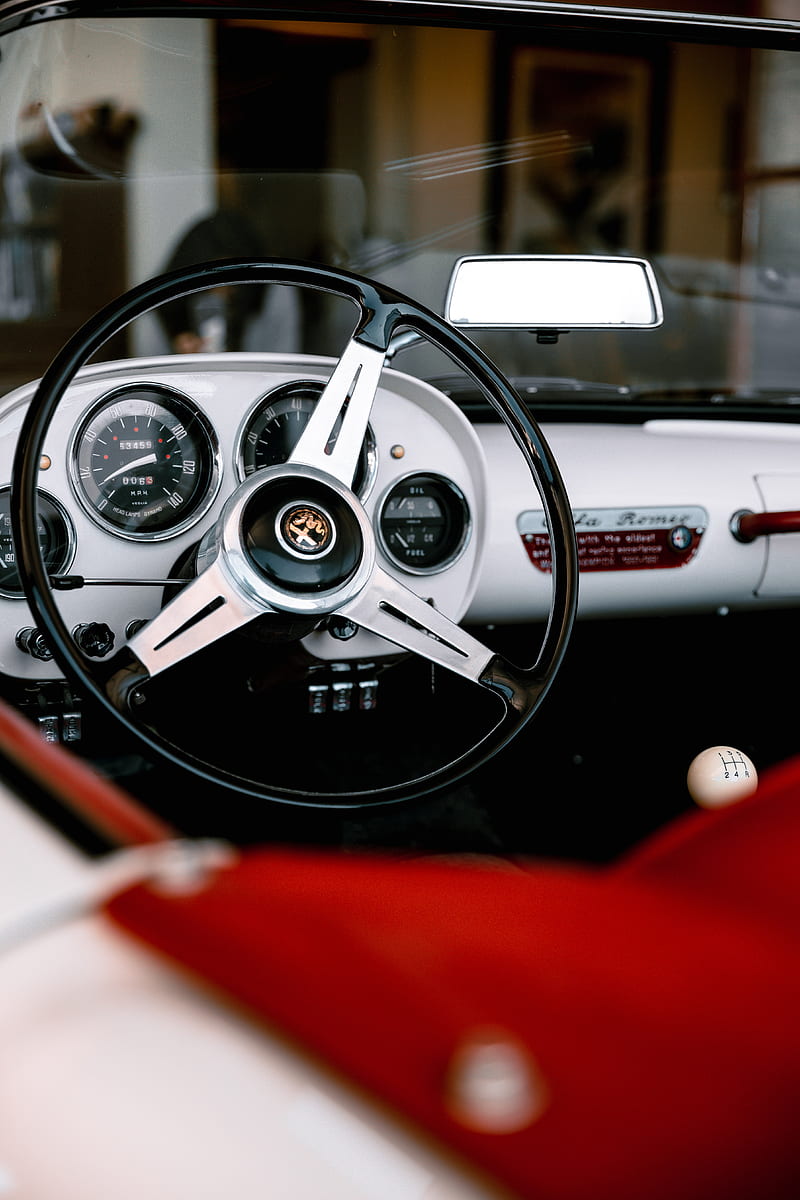 steering wheel, salon, retro, car, HD phone wallpaper