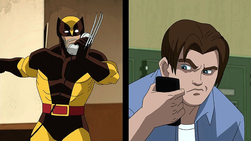 Wolverine, Tv Show, Brown Hair, Phone, Peter Parker, Ultimate Spider Man, Ultimate Spider Man (Tv Show), HD wallpaper
