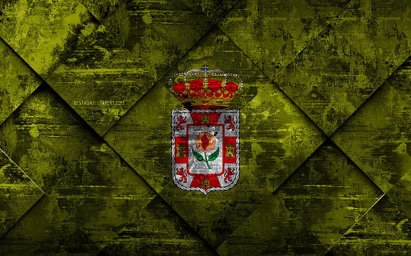 Flag of Granada grunge art, rhombus grunge texture, spanish province, Granada flag, Spain, national symbols, Granada, provinces of Spain, creative art, HD wallpaper